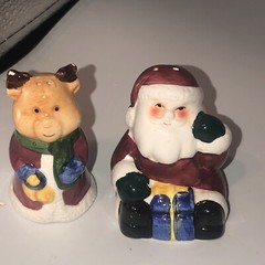 ￼Vintage ceramic salt and pepper shakers ￼Santa and reindeer Christmas