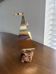 SIGNED DEMOTT NAUTICAL SAILBOAT SCULPTURE CALIFORNIA USA WOOD BRASS 9 in
