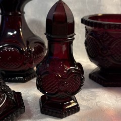 Vintage Avon Cape Cod Red Glassware Lot Sugar Creamer Cruet Butter Dish Gravy