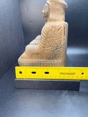 Rare Bactrian Sandstone Sculpture – Seated Trio – Ancient Central Asian Artifact