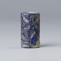 Near Eastern Achaemenid Lapis Lazuli Cylinder Seal Bead Pendant Depicting Figure