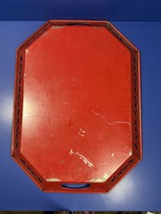 Vintage Hand‑Painted Metal Tray – Nashco Style – Red Floral & Fruit Design