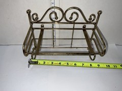 SET 2 Home Interiors Gold Wire Wall Shelf Glass Insert 9”X5”X7” Hollywood NOS