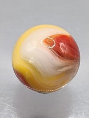 .75″ Akro Corkscrew Popeye Red, Yellow, White Shooter Marble- #CE137