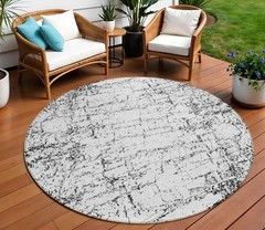 8′ Black White And Gray Round Abstract Washable Rug