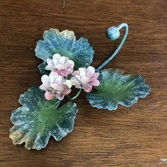 Italian Toleware Metal Wall Hook Pink Floral Lily Pads ￼Gumps San Francisco ￼7”