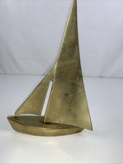 Solid Brass Sailboat Decor Paperweight Mid Century Modern Vintage Brass Boat