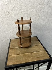 VTG 3 Tier Mini Wood Shelf Round Spindle Pedestal Table Display Rack Stand 9″