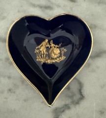 Vintage Limoges France Cobalt Blue Heart Ring Dish Gold Gilt Jewelry Trinket