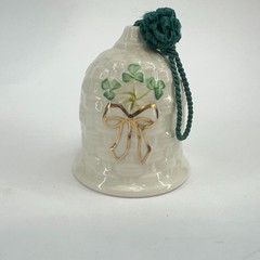 Belleek Ireland Shamrock Basketweave & Gold Bow Bell. Christmas or wedding
