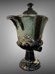Antique Samovar Tea Urn Jackfield Black Jet Ware Hand-Painted