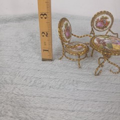 Vintage Limoges France Miniature Bistro Table And Chairs Set of 3 Dolls House