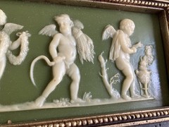 Jasperware Relief Plaque Sage Green Wedgewood Antique 4 Cherubs