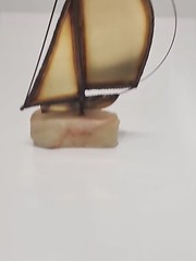 Metal Brass Sailboat Sculpture on Quartz Base Signed DeMott 9.5 in Nautical