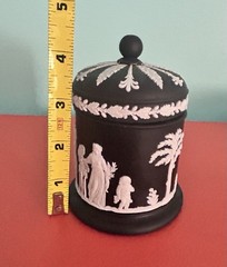 Wedgwood Jasperware White on Black Lidded Cigarette / Tobacco Jar Post 1908