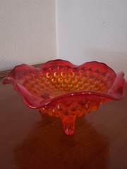 Vintage Amberina Hobnail Footed Dish Bowl