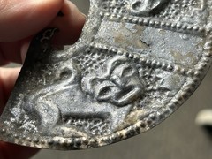 PHENOMENAL PRE-COLUMBIAN SILVER JAGUAR EFFIGY NOSE RING PENDANT GORGET PERU, COA