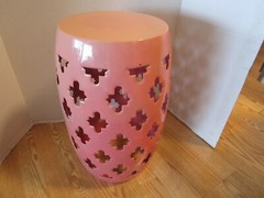 Enameled Steel barrel Shape reticulated Pink Stand Stool side Table bold design