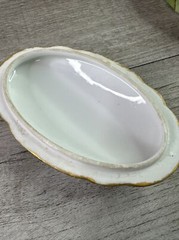 Unbranded Oval Porcelain Glass Trinket Dish Greens Blues 4″