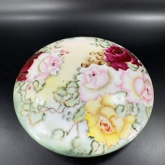 Vintage Limoges Porcelain Large Round Jar Box Hand Painted Container France Vtg
