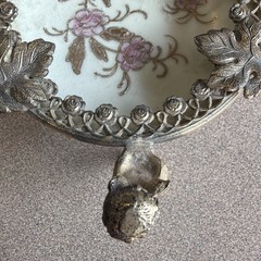 Antique Small Raised Meissen Bowl In Bronze Setting Footed 3 Cherubs 5″ Stunning