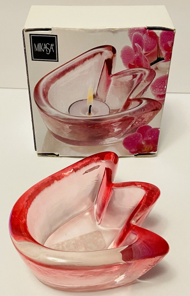 MIKASA Heavy Glass Pink Tulip Flower Votive 4 3/4 inch NEW with box