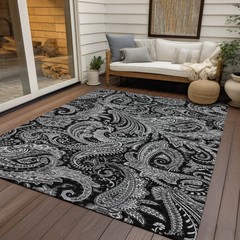 10′ X 14′ Black Gray And White Paisley Washable Rug