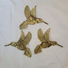 3 Vintage Brass Hummingbirds Home Interior Wall Hanging Art Decor Nature Birds