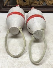 Set of 2 Vintage Bouy Wood White Red Stripe Marked LH-06 Lobster Nautical Decor
