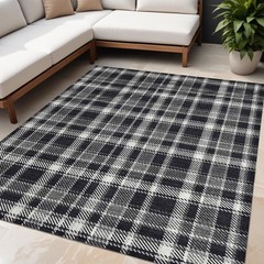 5′ X 8′ Black Gray and White Plaid Washable Non Skid Rug