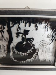Vintage Deltex Reverse Painted Glass Silhouette Wall Art Pair 1933 Brooklyn NY