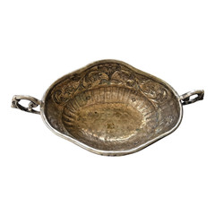 Vintage Floral Footed 2 handed Bowl Hammered Metal Rococo Revival Style