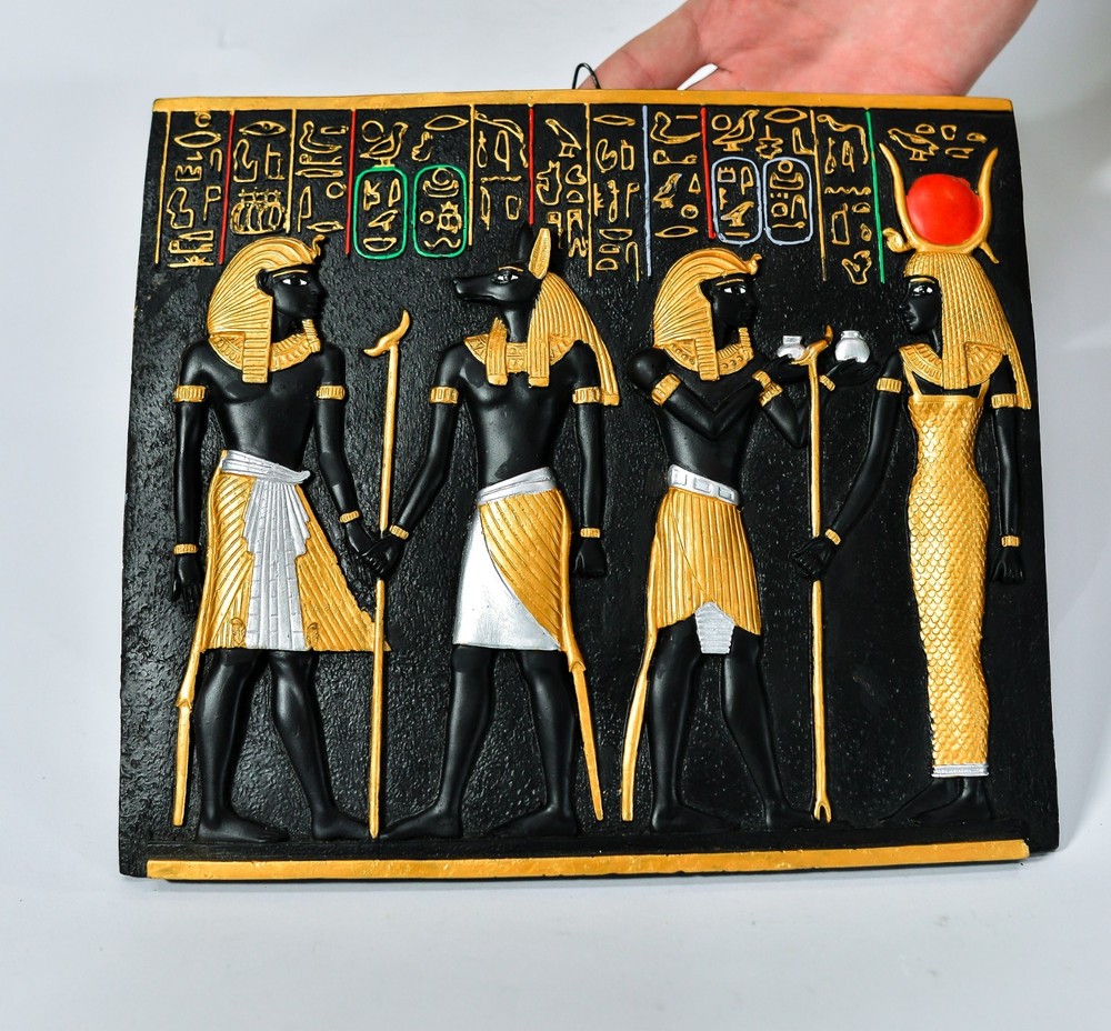 Ancient Egyptian Anubis & Hathor Wall Relief Plaque Made in Egypt
