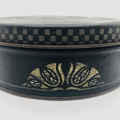 Vintage Art Deco Metal Tin Black & Gold w Flowers Du-All Mop Round Storage 1920s