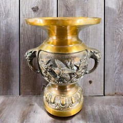 Antique Buddhist Altar Fitting Flower Stand Vase Metal Brass Heavy Made Korea