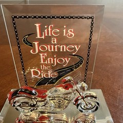 Glass Baron Motorcycle Figurine Life is a Journey 22kt Gold Accents Handcrafted
