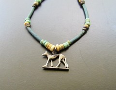 NILE Ancient Egyptian Silver Anubis Amulet Mummy Bead Necklace ca 1000 BC