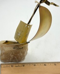 Vintage DeMott Signed Brass Sail Boat Sculpture w/ Onyx Base Nautical, Orig. Tag