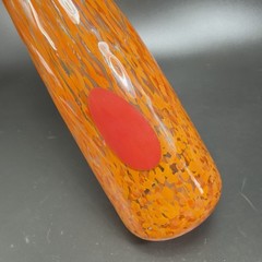 2004 Hand Blown Art Glass Vase Vessel Orange Red Spots Artist Signed Vase VTG