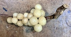Vintage Alabaster Stone Grape Cluster w/ Wood Stem • Marble • Italy
