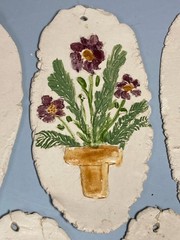 Folk Art Hanging Decorations Set of 5 Vintage Craft Fair Painted Clay Ornaments