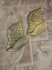 Brass Sea Shells -Relief Placques Decor Nautical Beach Decor Set Of 2