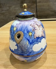 Kelvin Chen 2001 Blue Enameled Miniature Teapot Flying Pig #1393