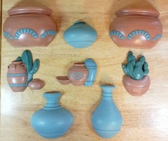 VTG 8pc 1990s Burwood Southwest Western Wall Art Decor Pockets Pots Cactus EUC