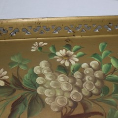 Large Vintage 22.5″ Metal Toleware Tray With Hand Painted Flowers Pilgrim Arts