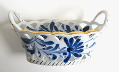 Blue & White Handcut Handpainted Reticulated Porcelain Basket Little Switzerland