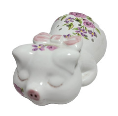 Vintage 1978 Avon Pig Ceramarte Made in Brazil Floral Potpourri Holder 5″ Long