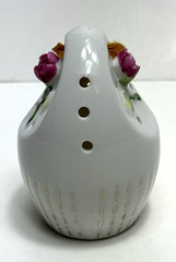 Vtg Ceramic Egg Shape Pomander Gold Pink White Floral Design Hanging Kitsch