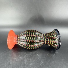 Hand Blown Studio Art Glass Vase Halloween Decor Artist Signed Red Black Spider