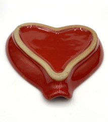Ceramic Heart Trinket Dish/Spoon Rest/Makeup Dish, Red with Yellow/Gold Mottling
